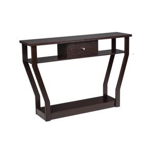 Costway Console Table w/Storage Drawer & 3 Shelves Brown