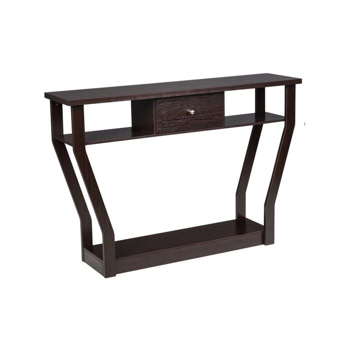 Costway Console Table w/Storage Drawer & 3 Shelves Brown