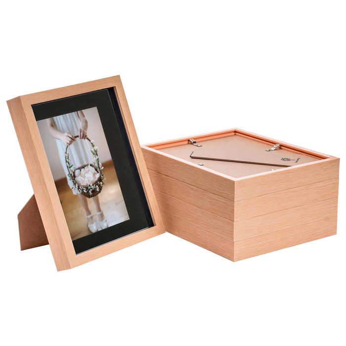 Nicola Spring Shadow Box Frames - 8 X 10" With 5 X 7" Mount - Light Wood - Pack Of 5