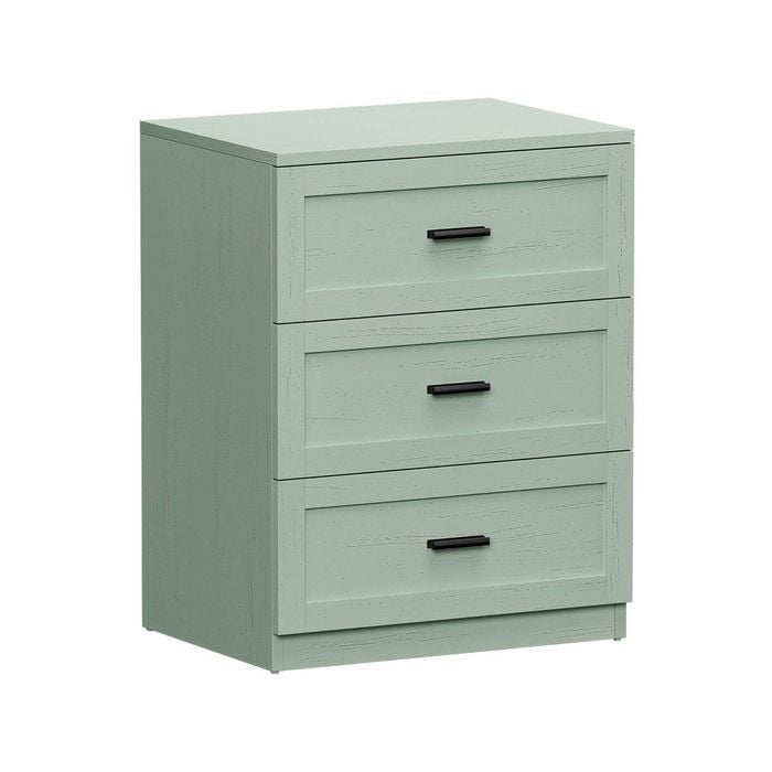 Oikiture Bedside Table 3 Drawers Nightstand Cabinet End Table Green