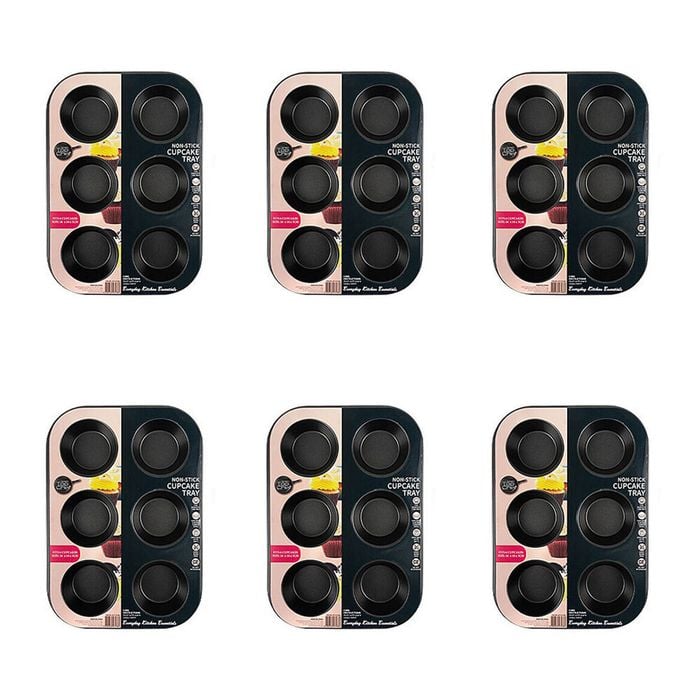 6PK Topchef Non-Stick 6 Pan Cupcake Muffin Oven Baking Tray 26PK18cm Black