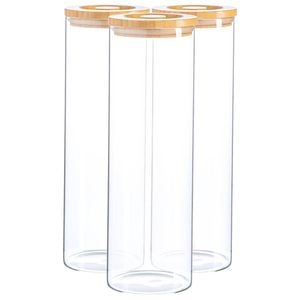 Argon Tableware Glass Storage Jar - Wood Lid - 2 Litre - 3x Modern Round Scandi Organisation Container Glass Jar