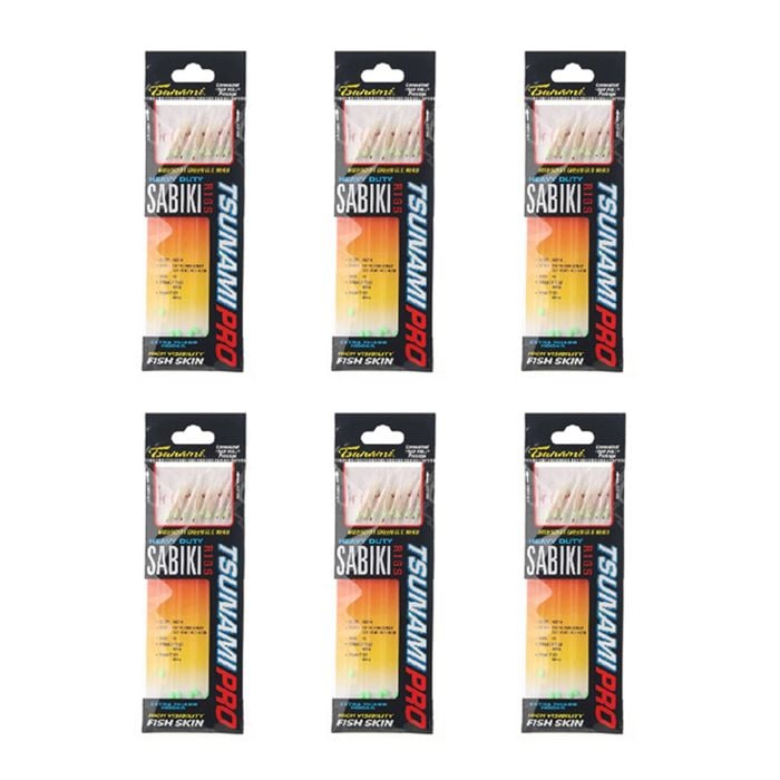 6x Tsunami 8 Red Hook Sabiki Rig - Iridescent Glo Head Flash and Beads Size 16
