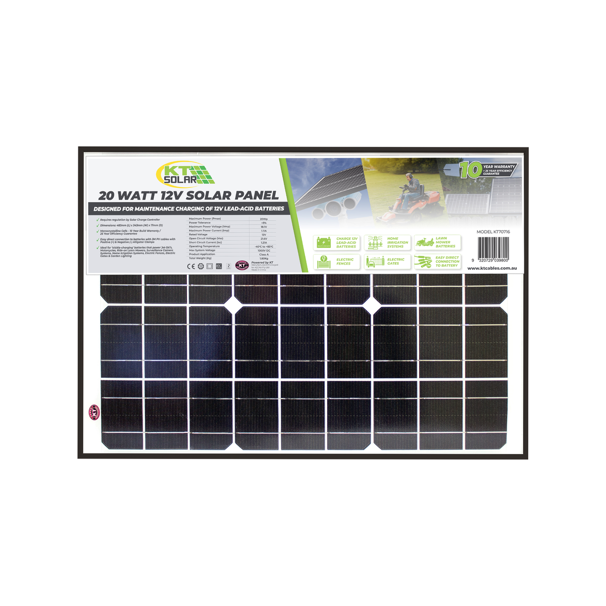 KT Solar 20 Watt 12V Mono-crystalline Solar Panel KT70716 - Bunnings ...