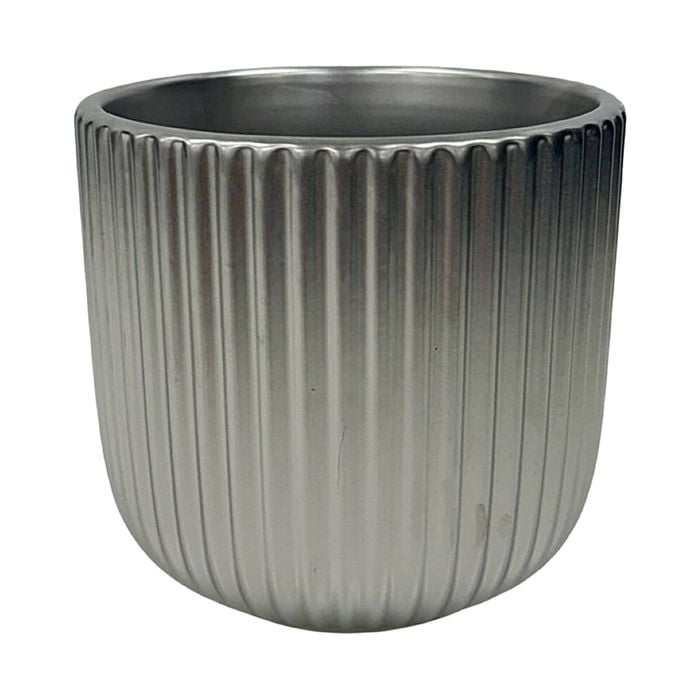 Eden 12cm Silver Ceramic Fluted Pot