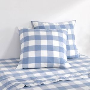 Dreamaker Remy Washed Cotton Yarn Dyed Check Euro Pillowcase Cornflower Twin Pack