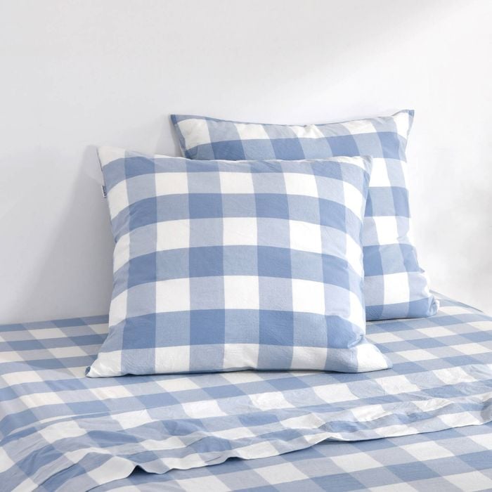 Dreamaker Remy Washed Cotton Yarn Dyed Check Euro Pillowcase Cornflower Twin Pack
