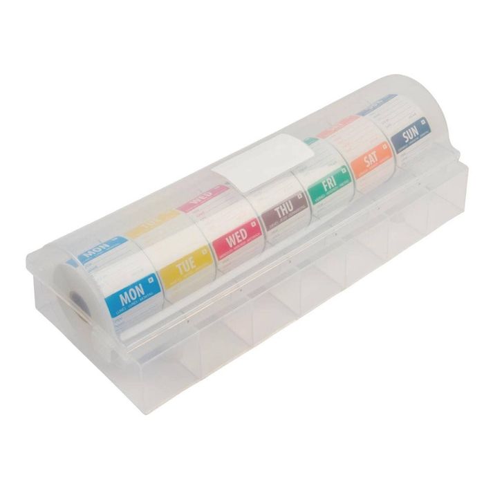 Vogue Day of the Week Removable Food Prep Label Starter Kit with 2" Dispenser Plastic 7 Pieces