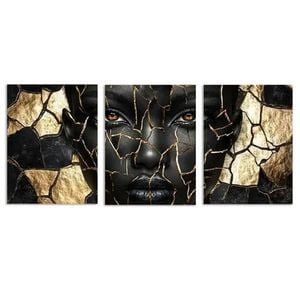 3pcs Split Face Design Modern Art  Print 100% Australian Made 3 x 40x60cm (Metal Print)