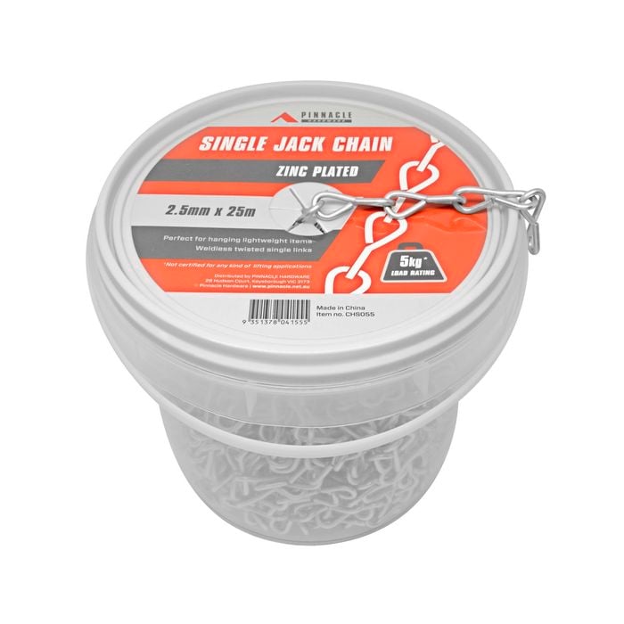 Pinnacle 2.5mm x 25m Zinc Plated Single Jack Chain - Bulk Tub