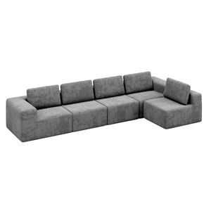 Ufurniture 5 Seater Cloud Sofa Boneless Sectional Floor Couch with Deep Seat Fluffy Comfy Modular Sofa Grey