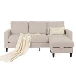 Advwin 3 Seater Sofa Modular Corner Lounge Chaise Set with Storage Ottoman Beige