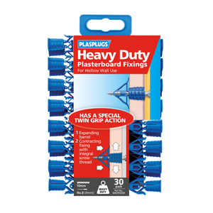 Plasplugs Heavy-Duty Hollow Wall Plasterboard Fixings - 30 Pack