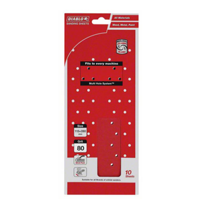 Diablo 115 x 280mm 80 Grit Hook & Loop Multihole Sanding Sheet - 10 Pack