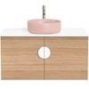 CIBO 900mm Oak Mornington Wall Hung Vanity With Pink Basin And White Handle