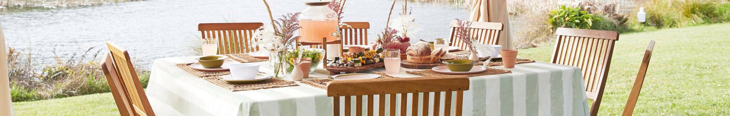 Gazebo set up for lunch near lake