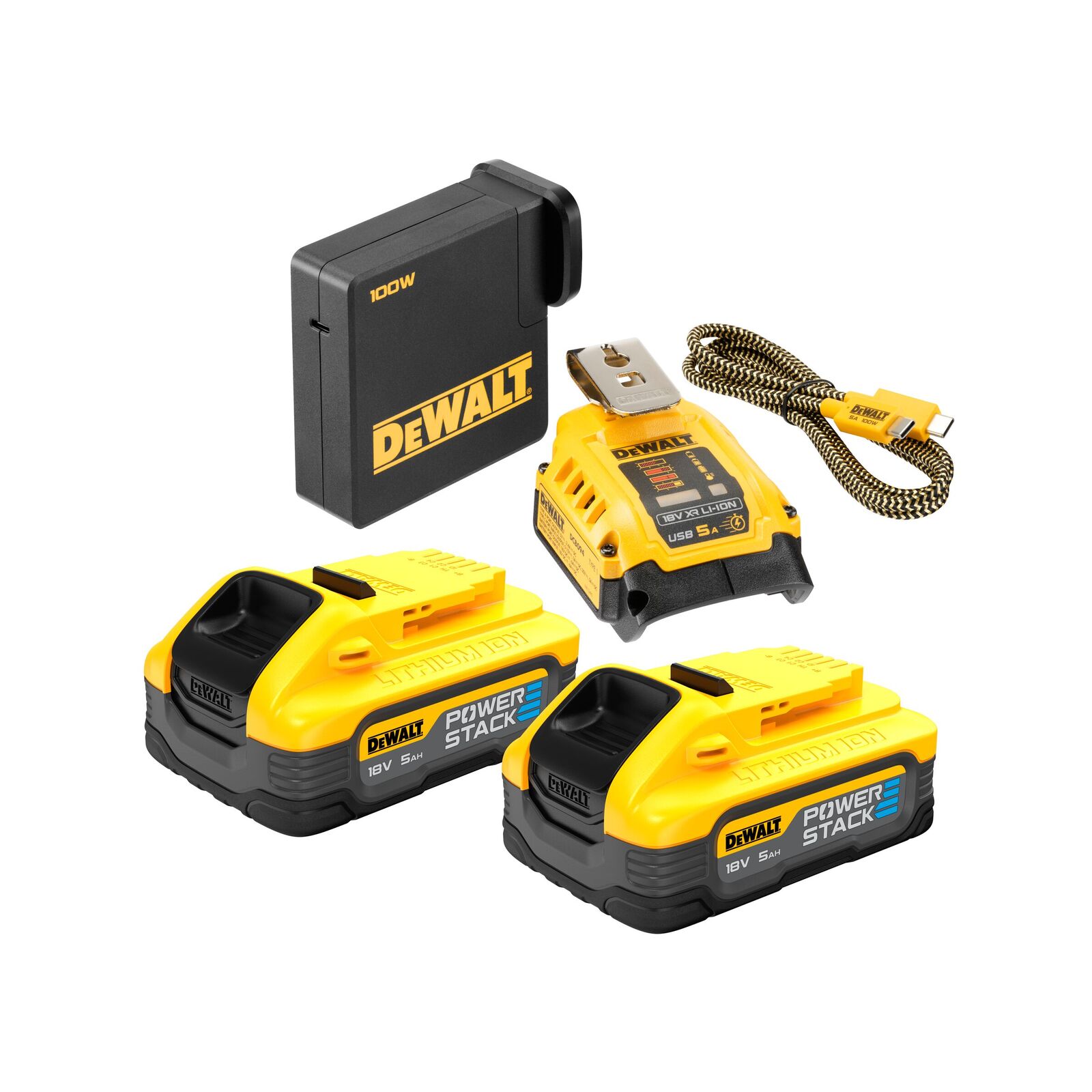 DEWALT 18V 5.0Ah XR Li ion Compact PowerStack Batteries USB Portable Charger DCB094H2 XE