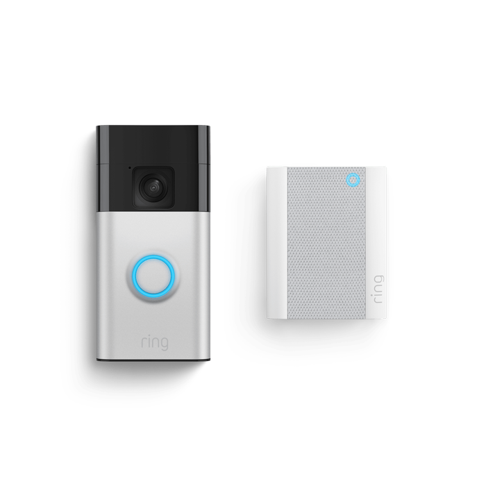 Ring Satin Nickel Battery Video Doorbell plus Chime
