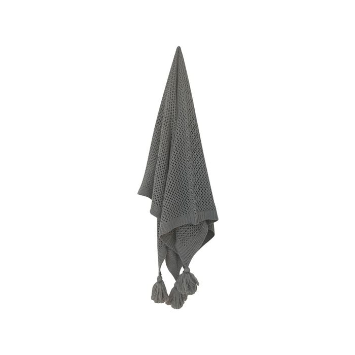 Maine & Crawford Hania 152x127cm Chunky Knit Throw w/ Tassels - Stone
