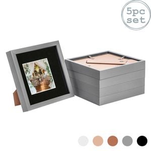 Nicola Spring Acrylic 3D Box Photo Frames with 4" x 4" Mounts - 8" x 8"  - Grey - Pack of 5