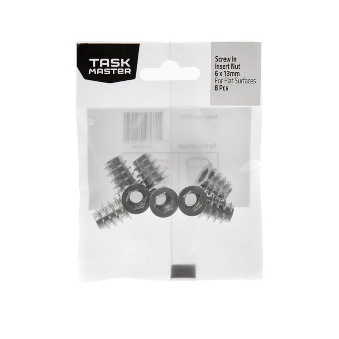 Taskmaster M6 x 13mm Screw-In Insert Nut Flat Surfaces - 8 Pack