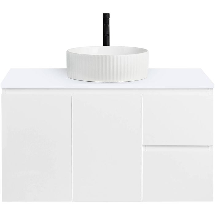 CIBO 900mm White Nordic Wall Hung Bathroom Vanity With White Gloss Fluted Basin