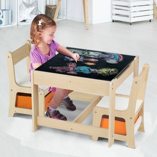 Oikiture Kids Table and Chairs Set Chalkboard Storage Wooden Bunnings Australia