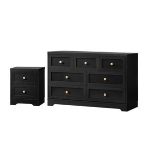 Oikiture 7 Chest of Drawers and Bedside Tables Hamptons Black