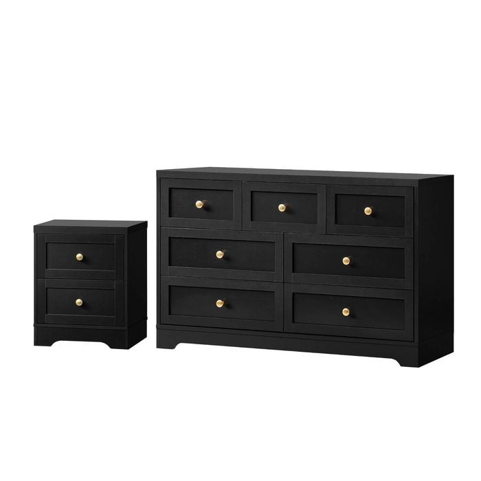 Oikiture 7 Chest of Drawers and Bedside Tables Hamptons Black