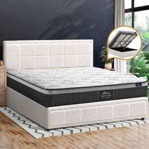 Oikiture Bed Frame King Gas Lift Storage Mattress Beds White BOSS