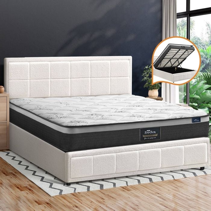 Oikiture Bed Frame King Gas Lift Storage Mattress Beds White BOSS