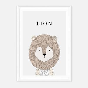 Galrie Charming Minimalist Lion Art Print for Kids' Room Decoration, White Frame, A3 30 x 42cm (12 x 16inch)