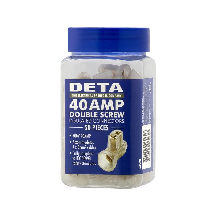 DETA 40 Amp Double Screw Connector - 50 Pack
