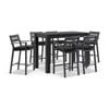 Santorini Outdoor Aluminium 1.5m Bar Table Charcoal With 6 Stools & Denim Grey Cushions
