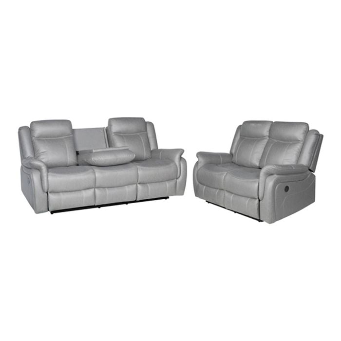 3+2 Seater Finest Grey Fabric Recliner Sofa Sturdy Construction Metal Mechanism