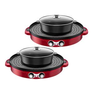 SOGA 2X Electric Grill Steamboat Hotpot 2100W Multi Cooker BBQ Non-Stick Maifan Stone Red