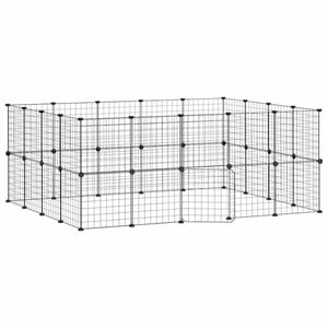 vidaXL 36-Panel Pet Cage Pet Playpen Animal Enclosure with Door Black Steel