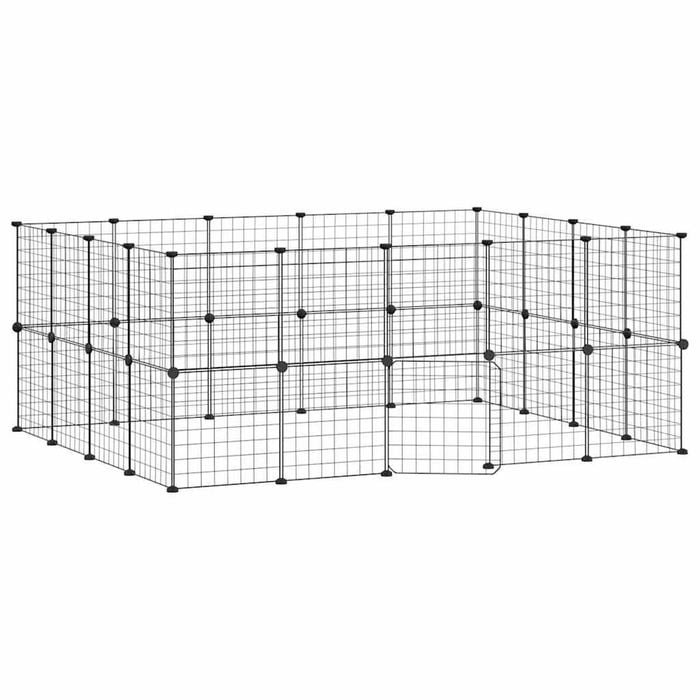 vidaXL 36-Panel Pet Cage Pet Playpen Animal Enclosure with Door Black Steel