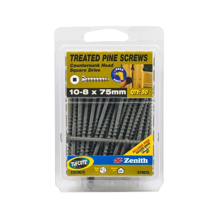Zenith 10 - 8 x 75mm Treated Pine Countersunk Head Screws - 50 Pack