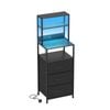 Ufurniture Tall Nightstand 3 Fabric Drawers Bedside Table with Charging Station and LED Lights for Bedroom Living Room  Black