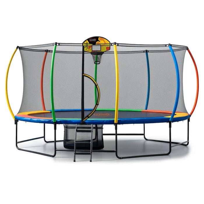 Kahuna 10 ft x 15 ft Oval Trampoline Outdoor  L.E.D. Basketball Set Reversible Pad Safety Net