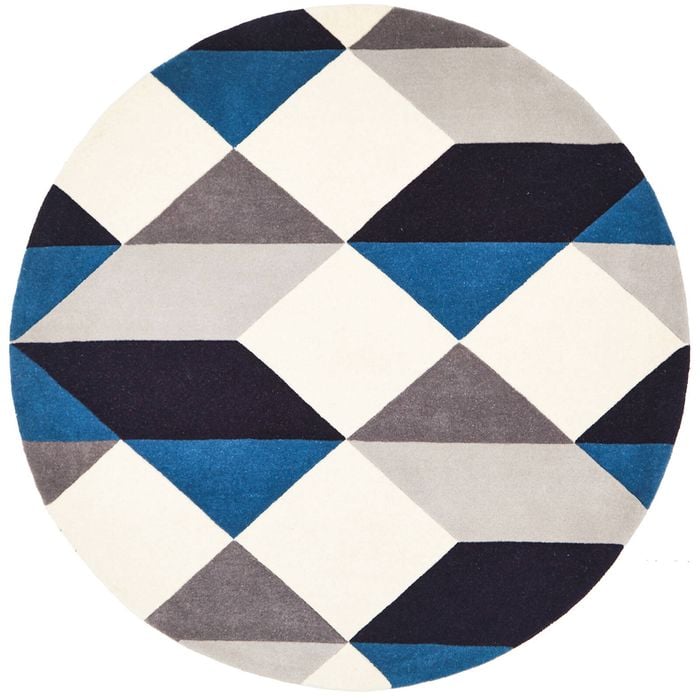The Rug Connection Grid 904 Blue 120x120cm - Small Round Hand Tufted Wool Indoor Rug