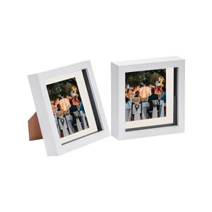 Nicola Spring 2 Piece 6 x 6 3D Shadow Box Photo Frame Set - Craft Display Picture Frame with 4 x 4 Mount - White