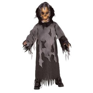 Kids Halloween Skeleton Halloween Costume with Torn Robe and Spooky Skull Mask, Medium