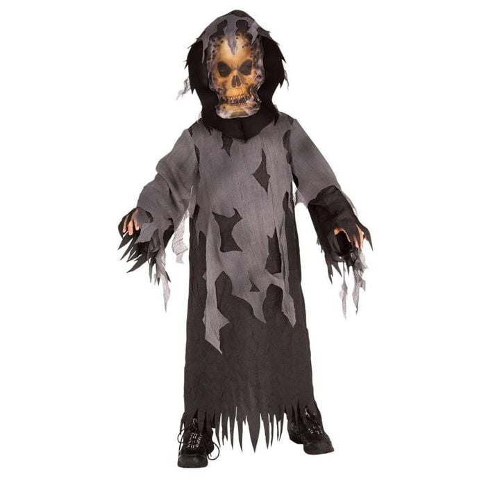 Kids Halloween Skeleton Halloween Costume with Torn Robe and Spooky Skull Mask, Medium
