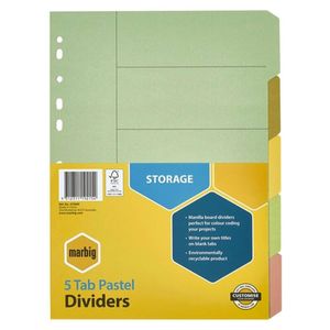 Marbig 5 Tab Manilla Dividers (A4) (Pastel)