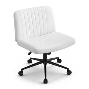 Artiss Criss Cross Legged Office Chair with Wheels PU Armless Swivel Vanity Chair White