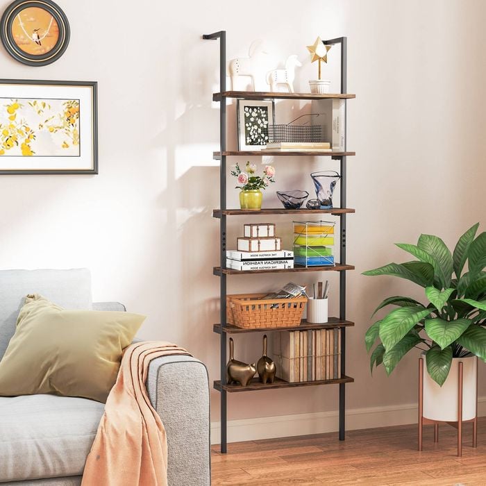 Costway 6-Tier Ladder Bookshelf Wall Mounted Display Shelf - Brown ...