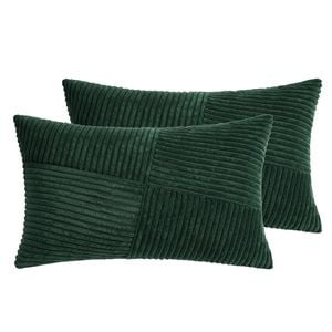 Gioia Casa Corduroy Cushion Covers - Soft Velvet with Windmill Pattern & Hidden Zipper - Forest Green, 30cm x 50cm (Twin Pack)