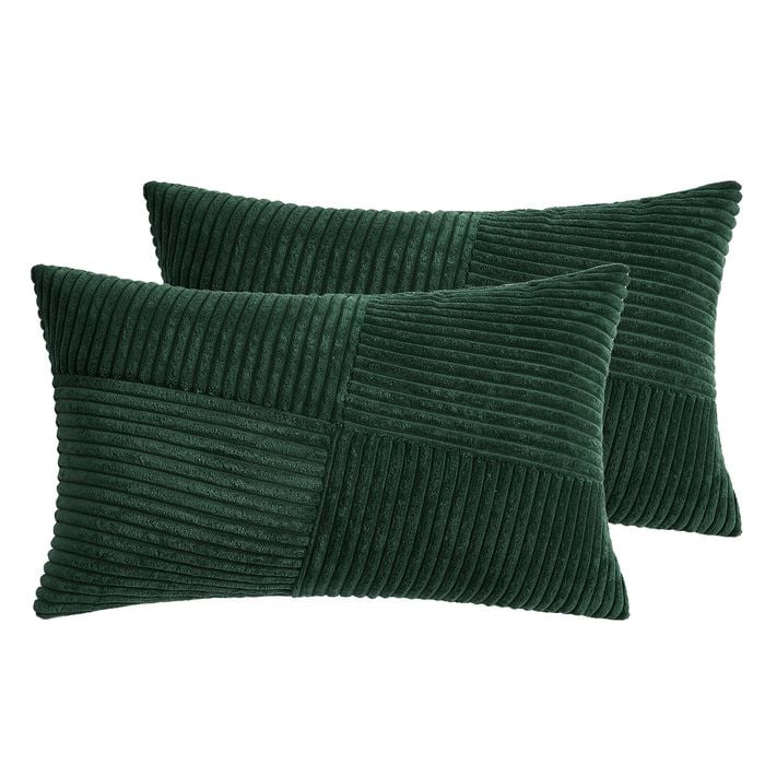 Gioia Casa Corduroy Cushion Covers - Soft Velvet with Windmill Pattern & Hidden Zipper - Forest Green, 30cm x 50cm (Twin Pack)